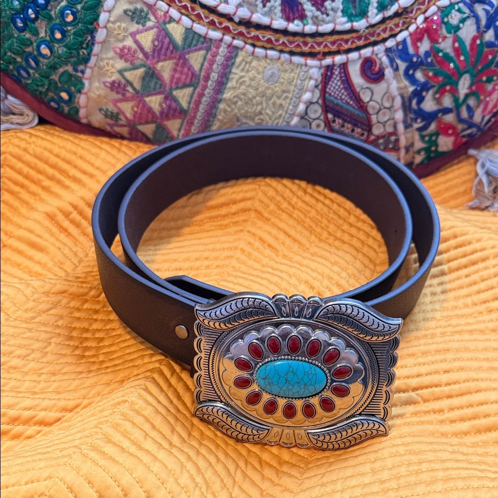 Idyllwind Silver and Turquoise Western Belt Buckle XL